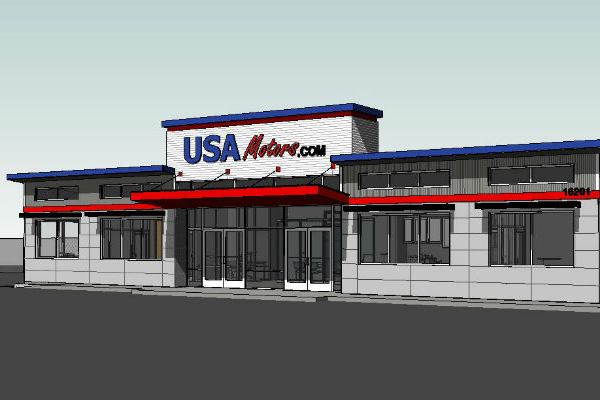 This building was designed as a new sales office for a used car dealership located in Lathrop, CA.  The modern design utilizes ample glazing inside and out to provide an open and welcoming atmosphere complimented by strong branding elements.